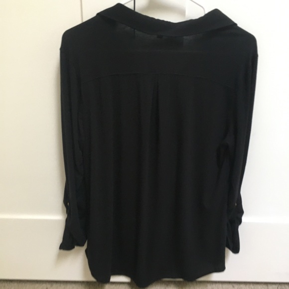 Black Collared Long Sleeve Button Down Top - Picture 2 of 10